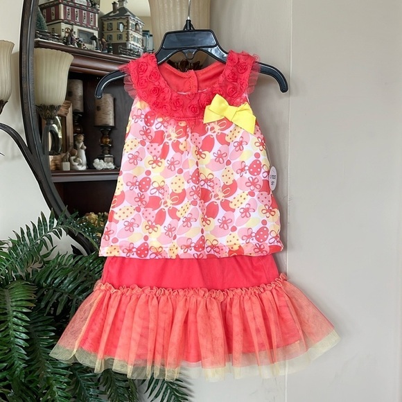 Brand New Little Lass 2-Piece Set Orange & Yellow Floral Mesh Top Ruffle Skirt - Picture 7 of 15
